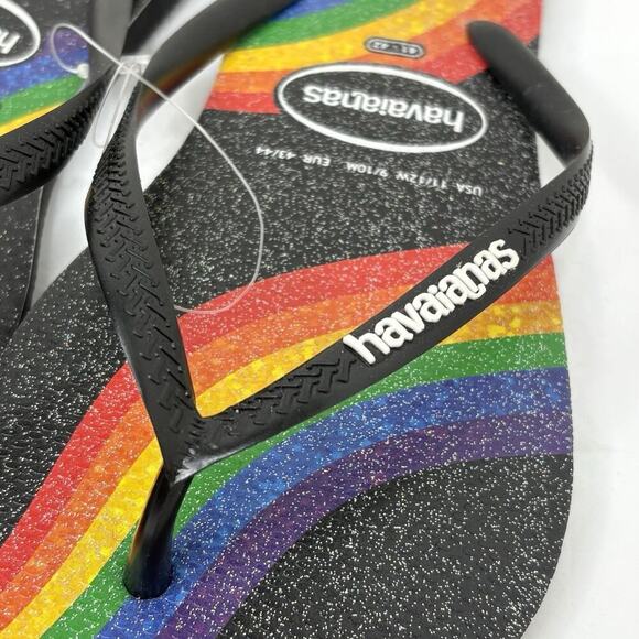HAVAIANAS Slim Pride Flip Flops Black/Rainbow 41/42 Womens 11/12 Mens 9/10 NWT - Picture 3 of 4